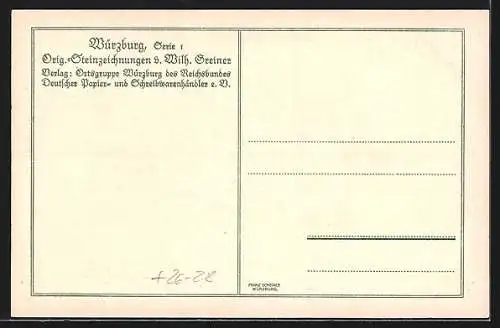 Steindruck-AK Würzburg, Münzgasse mit Passanten