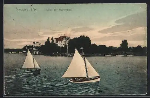 AK Neustadt / Holst., Segelschiffe mit Blick auf Marienbad