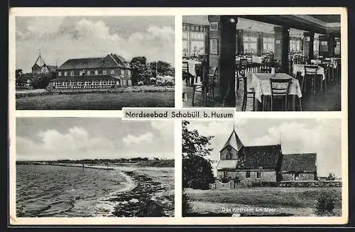 AK Schobüll / Nordseebad, Kirchlein am Meer, Strandhotel Friesenheim