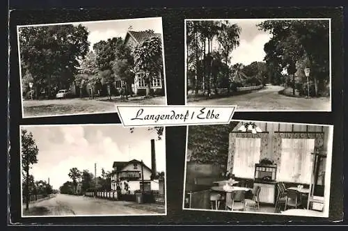 AK Langendorf /Elbe, Das Gasthaus Hinze mit Innenansicht, Ortspartie