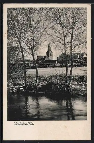 AK Oberhofen /Els., Kirche im Ortsbild