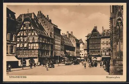 AK Strassburg, Münsterplatz mit Fachwerkhäusern