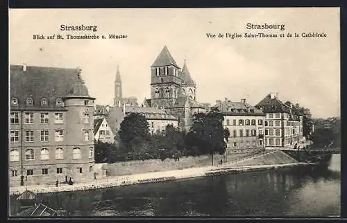 AK Strassburg, Blick auf St. Thomaskirche und Münster