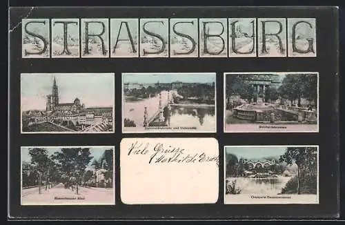 AK Strassburg, Universität mit Brücke, Ruprechtsauer Allee, Reinhardsbrunnen