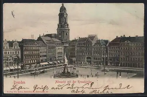 AK Dresden, Altmarkt mit Geschäften und Kreuzkirche