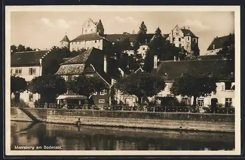 AK Meersburg am Bodensee, Uferpartie mit Schloss