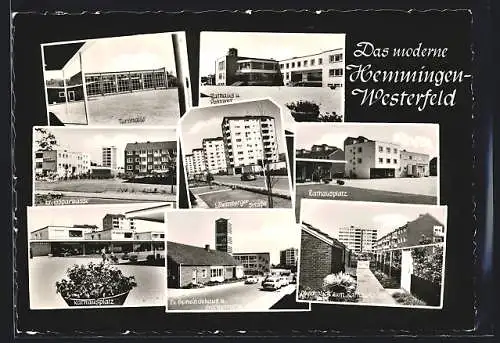 AK Hemmingen-Westerfeld, Löwenberger Strasse, Rathausplatz, Turnhalle, Kreissparkasse, Ev. Gemeindehaus