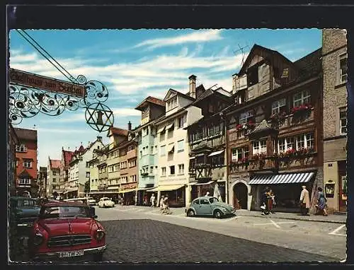 AK Lindau / Bodensee, Gasthaus Zum Süntzen, Geschäfte und Passanten