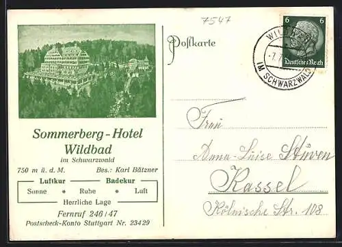 AK Wildbad im Schwarzwald, Sommerberg-Hotel, Bes. karl Bätzner