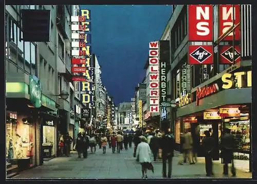 AK Köln am Rhein, Hohe Strasse mit Steins Fotohaus bei Nacht