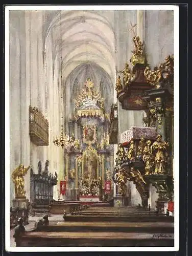 Künstler-AK Breslau, Dorotheenkirche, Innenansicht