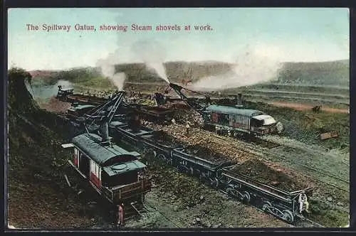 AK Panama, The Spillway Gatun, showing Steam shovels at work