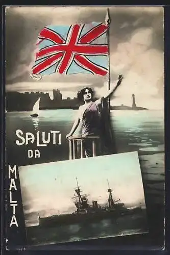 AK Malta, Schiff und britische Flagge