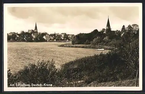 AK Deutsch-Krone, Am Schlosssee mit Kirche