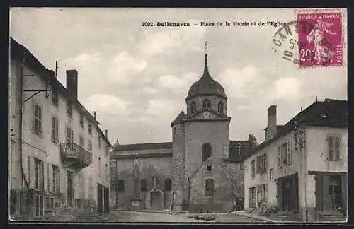 AK Bellenaves, Place de la Mairie et de l`Eglise