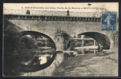 AK Sept-Fons /Allier, Vue d`ensemble des deux Ponts de la Besbre