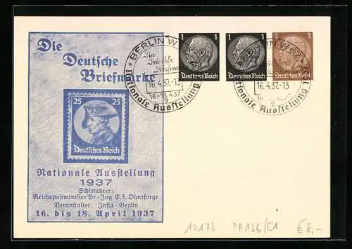 AK Berlin, Die Deutsche Briefmarke, Nationale Ausstellung 1937, , Ganzsache