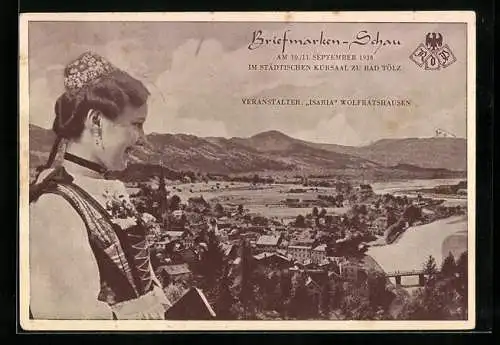 AK Bad Tölz, Briefmarken-Schau 1938, Veranstalter Isaria Wolfratshausen, Ganzsache