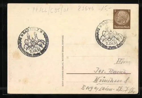 AK Bad Tölz, Briefmarken-Schau 1938, Veranstalter Isaria Wolfratshausen, Ganzsache