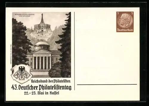 AK Kassel, 43. Deutscher Philatelistentag, 22.-23.Mai, Schloss Wilhelmshöhe und Herkules, Ganzsache