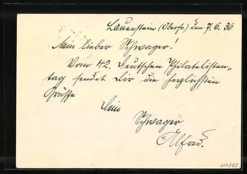 AK 42. Deutscher Philatelistentag, 6. - 7. Juni 1936, Ganzsache
