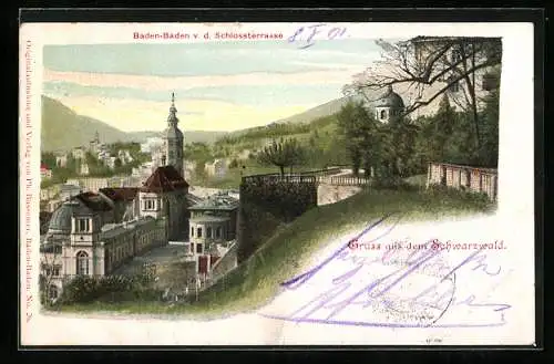 AK Baden-Baden /Schwarzwald, Ortsansicht v. d. Schlossterrasse