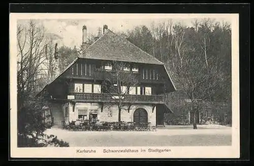 AK Karlsruhe, Schwarzwaldhaus im Stadtgarten