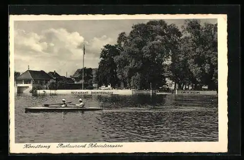 AK Konstanz, Restaurant Rheinterrasse mit Ruderboot