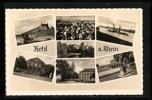 AK Kehl / Rhein, Bahnhof, Rathaus, Rheinbrücken