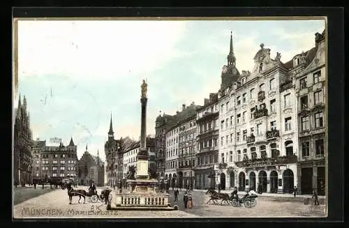 AK München, Marienplatz mit Hotel Peterhof