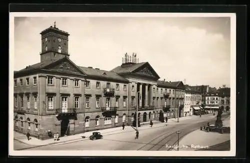 AK Karlsruhe, Rathaus und Strassenpartie