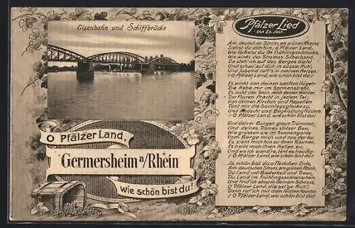 AK Germersheim a. Rhein, Eisenbahn und Schiffbrücke