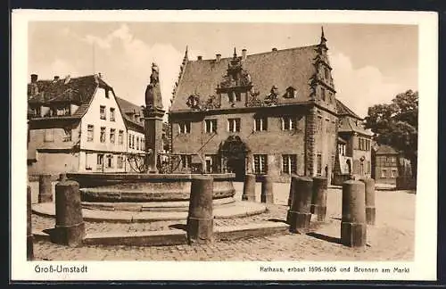 AK Umstadt im Odenwald, Rathaus und Biet Marktbrunnen