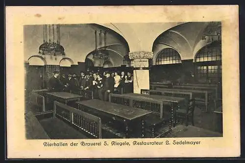 AK Augsburg, Restaurant der Brauerei S. Riegele, Restaurateur L. Sedelmayer