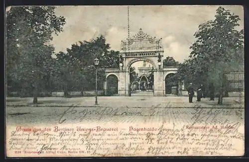 AK Berlin-Hasenhaide, Gasthof der Berliner Unions-Brauerei, Restaurateur Ad. Staudte