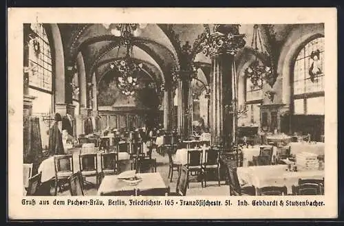 AK Berlin, Gasthaus Pschorr-Bräu, Inh. Gebhardt & Stutzenbacher, Friedrichstrasse 165 Französische Strasse 51