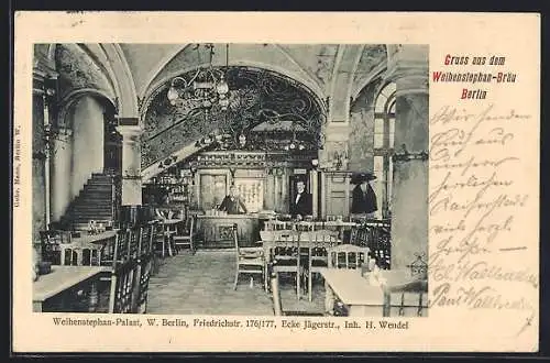 AK Berlin, Gasthaus Weihenstephan-Palast, Friedrichstrasse 176 - 177, Ecke Jägerstrasse