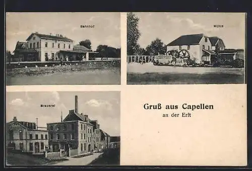 AK Capellen / Erft, Brauerei, Bahnhof, Mühle