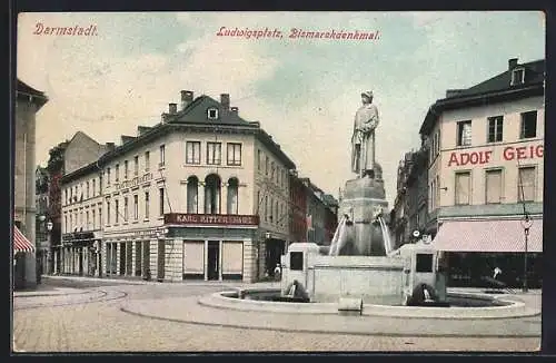 AK Darmstadt, Ludwigsplatz mit Bismarchdenkmal