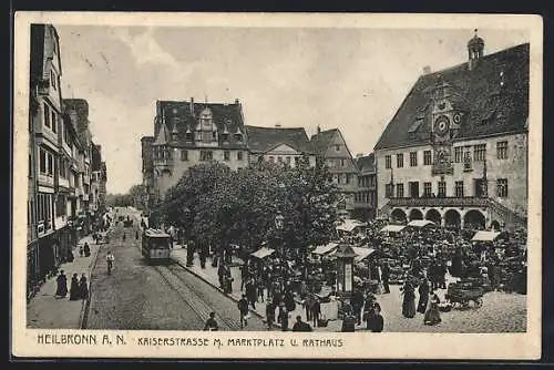 AK Heilbronn a. N., Kaiserstrasse mit Marktplatz und Rathaus