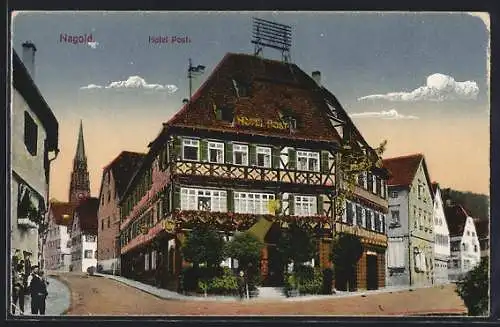 AK Nagold, Hotel Post von der Strasse aus