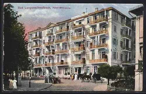 AK Bad Langenschwalbach, Hôtel Métropole mit Kutsche und Auto