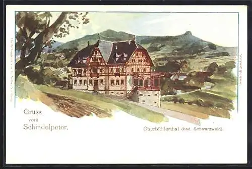 Künstler-AK Oberbühlertal /bad. Schw., Gasthaus Schindelpeter