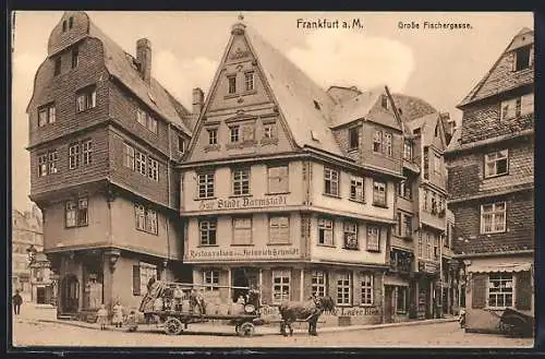 AK Alt-Frankfurt, Grosse Fischergasse mit Restauration zur Stadt Darmstadt