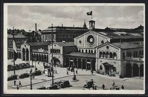 AK München, parkende Autos vor dem Hauptbahnhof