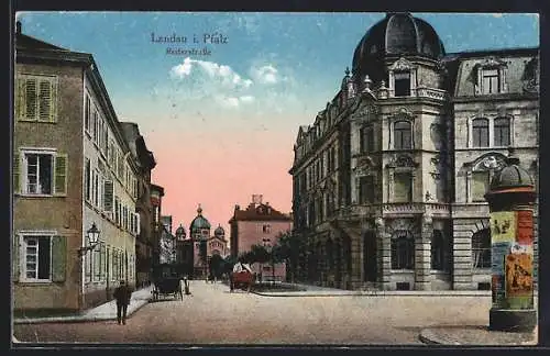 AK Landau / Pfalz, Reiterstrasse mit Synagoge