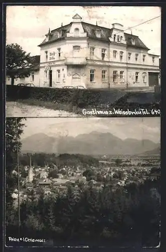 AK Prien am Chiemsee, Gasthaus z. Weissbräu und Ortsansicht