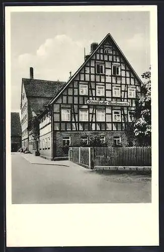 AK Spielbach, Gasthaus Gold-Ochsenbrauerei mit Strassenpartie