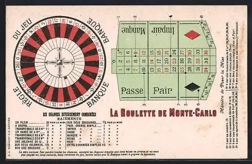 AK Monte Carlo, Roulette - Spielfeld mit Rouletterad