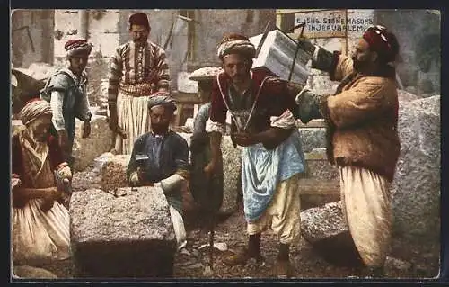 AK Jerusalem, Stone Masons, arabische Handwerker bearbeiten Steine